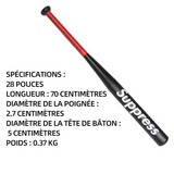 Batte de baseball 28 pouces longueur 71 cm aluminium epaississement durcissement batte baseball solide ferreux avec sac rangement