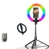 Perche à selfie 190cm perche à selfie trépied lumière d'appoint RGB à anneau de couleur avec 2 télécommandes rétractable et pliable