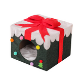 Arbre a chat cadre d'escalade pour chat en forme de coffret cadeau de noël nid de chat confortable avec boules en peluche colorées