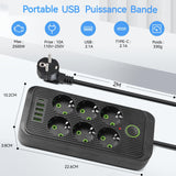 Multiprise electrique Protection surtension Bloc 6 prises 4 USB 1 Type-C Longueur câble 1,8M avec Interrupteur Bloc Multiprise