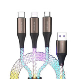 Câble de charge 3 en 1 Câble de données à charge super rapide à gradient lumineux pour voiture Convient pour TypeC, etc.