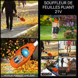 Souffleur 2batteries 3000mAh tuyau pliable dépoussiérage domestique/industriel en un seul appareil sèche-cheveux de jardin orange