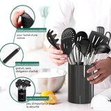 Ustensiles de cuisine 43 pcs ensemble de cuisine en silicone Batterie de cuisine résistante à la chaleur avec porte-couverts noir