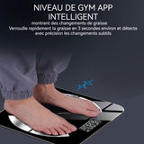 Balance avec 26 éléments de surveillance santé prise en charge de l'utilisation de l'application balance bluetooth rechargeable