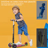Trottinette enfant noir 3 hauteurs de levage 3 roues silencieuses roues clignotantes mouvement flexible facilité d'utilisation