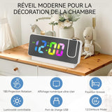 Reveil Projecteur Plafond 8 fonctions 18,6x9x 4cm réveil à projection Horloge projection miroir affichage numérique grand écran LED