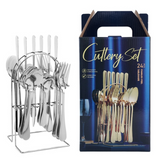 ouverts de table Service 24 pièces 4 couverts ustensiles cuisine acier inoxydable couverts coffret cadeau avec support de rangement
