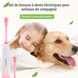 Brosse à dents électrique pour animaux - T'CHOUPIN - Convient aux chats et aux chiens - Soies douces - Tête de brosse remplaçable