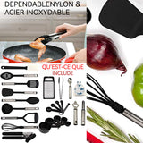 Ustensiles de cuisine 25 pcs ustensiles de cuisine cuillère Ustensiles de cuisine en nylon silicone Conception de trou suspension