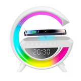 Réveil LED multifonctionnel Recharge sans fil pour téléphones portables Haut-parleur Bluetooth Avec affichage de l'horloge blanc