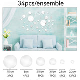 Miroir mural 34 PCS miroir rond autocollant 3D amovible en acrylique décoratif et créatif en verre souple miroir adhesif mural