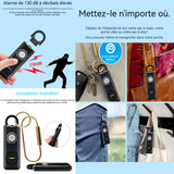 Alarme personnelle 130db noir Avec mousqueton Lumières et buzzers Portable Rechargeable durable Sirène de Sécurité Personnelle