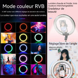 Perche à selfie 190cm perche à selfie trépied lumière d'appoint RGB à anneau de couleur avec 2 télécommandes rétractable et pliable
