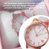 Montre enfant ensemble montre et bracelet rose avec boîte montre à quartz et bijoux ensemble montre-bracelet pour filles cadeaux