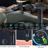 Massage musculaire 2600mah 99 vitesses manche allongé de 16 cm 8 accessoires différents avec écran lcd apaise les muscles noir
