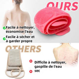 Sangle lave dos 60x7cm brosse corps en silicone double face exfoliant et masseur pour douche et bain massage brosse de bain rose
