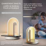Veilleuse 3 en 1 3 températures de couleur dimmable lampe tactiles bluetooth 5,0 comprend enceinte bluetooth et chargeur sans fil