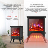 Radiateur soufflant 1500w 36x44x19,5cm flamme 3D réglage multiple chauffage d'appoint avec 8h minuterie chaufferette electrique