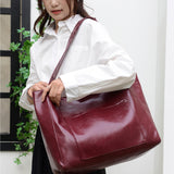 Grand sac pour femme avec poche en cuir souple à bandoulière rétro en cuir ciré grande capacité sac fourre-tout tendance