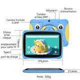 Tablette enfants 1020x600p 7 pouces Écran anti-lumière bleue 2+32 Go Autonomie de 8h Contrôle parental Cadeau idéal pour les enfants