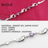 Bracelet 925 argent massif dauphin avec améthyste pour femmes bijoux cadeaux pour l'anniversaire de noël saint valentin cadeaux
