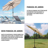Parasol de jardin 2.7m parasol de jardin extérieur pare-soleil inclinable parapluie de jardin en demi-cercle pare-soleil extérieur