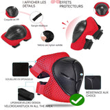 Genouillères 3 en 1 6pcs rouge réglable de protection double protection épaissie kit de protection de poulie pour enfants 4-13 ans
