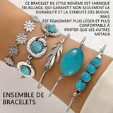 Bracelet turquoise style national style bohème ensemble de bracelets boho lot de 5 bracelets pierres bracelet feuille rétro élégant