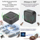 Répulsif à souris à ultrasons 9x9x3,2cm matériau ABS ignifuge large portée 8 réglages fréquence éloigne efficacement les animaux