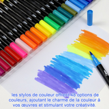 Feutres 48 couleurs double tête convient aux enfants et aux adultes cadeau de vacances stylo aquarelle lavable feutres coloriage
