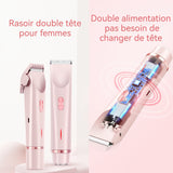 Rasoir electrique femme 400mAh IPX7 2 en 1 wet dry tondeuse  rechargeable pour femme à 2 têtes pour visage corps aisselles bikini