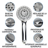Douche d'arrêt d'eau à un bouton Réglage à 5 positions avec un tuyau de 150 cm Connecteur universel à 4 points Pomme de douche