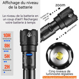Lampe de Poche Rechargeable 165 x40 x30mm Torche D'éclairage de 5 mode Haute Puissance Lampe Torche Étanche IPX4 Zoomable