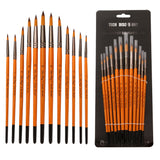 Pinceaux en nylon pour aquarelle Set de 12 Pinceaux pour aquarelle Set de pinceaux en bois à bord arrondi Set de pinceaux à huile