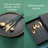 Ensemble de couverts en acier inoxydable ensemble de quatre couverts en acier inoxydable vert et or ensemble d'ustensiles cadeau
