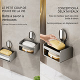 Porte savon 1 lot de 2 pièces porte-savon double couche avec puissante ventouse et une éponge absorbante amovible pour le nettoyage