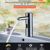 Robinet 17.5cm haut avec capteur d'eau automatique robinet lavabo électronique eau chaude et froide réglable l'eau sort rapidement