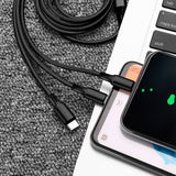 Câble de charge 3 en 1 100W, charge rapide, câble de données tressé en nylon, câble de données adapté au téléphone portable