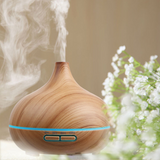 Humidificateur d'air 400 ml diffuseur d'huiles essentielles ultrasons 7 lumières LED avec télécommande et minuterie grain de bois