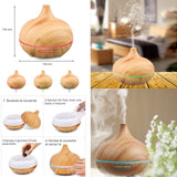 Humidificateur d'air 400 ml diffuseur d'huiles essentielles ultrasons 7 lumières LED avec télécommande et minuterie grain de bois