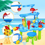 Table d'activité 3 niveaux table sable et eau avec chaise et moules table d'eau enfant exterieur pour enfants filles et garçons
