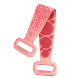 Sangle lave dos 60x7cm brosse corps en silicone double face exfoliant et masseur pour douche et bain massage brosse de bain rose