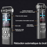 Enregistreur vocal numérique 1536 kbit/s 8 Go réduction automatique du bruit double canal double cœur enregistrement chronométré