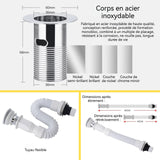 Bonde de lavabo en céramique avec tuyau rétractable de 80cm bonde de vidage pour diamètre 42-55mm bonde lavabo pour salle de bain