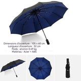 Parapluie automatique 105X60cm Conception épaissie et élargie à 10 cadres Résistant à la pluie et aux UV Solide et durable Bleu