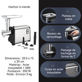 hachoir à viande Lame en acier inoxydable 33,5 x 15 x 33 cm facile à hacher la viande fonctionnement silencieux forte puissance