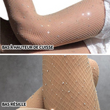 Bas résille collant à haute élasticité collant taille unique bas de filet diamants paillettes brillant bas de filet de pêche blanc