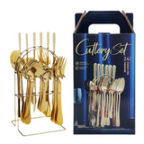 ouverts de table ensemble de 24 pièces ensemble couteau fourchette et cuillère dorés en acier inoxydable 410 cadeau de noël idéal