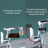 Robinet 33cm robinet pivotant universel mitigeur lavabo chaud et froid 2 modes pivotant hauteur réglable interrupteur flexible