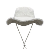 Chapeau de pêcheur femme nouvelle eau de lavage simple all-match show face petit pompon grand chapeau à bord chapeau de soleil
